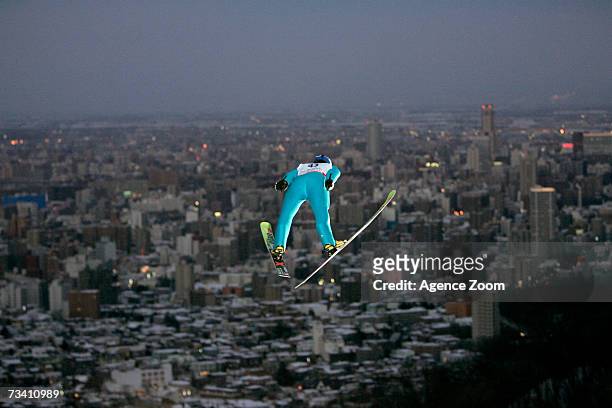 Arttu Lappi of Finland competes during the FIS Nordic World Ski Championships Ski Jumping HS 134 event on February 24, 2007 in Sapporo, Japan.