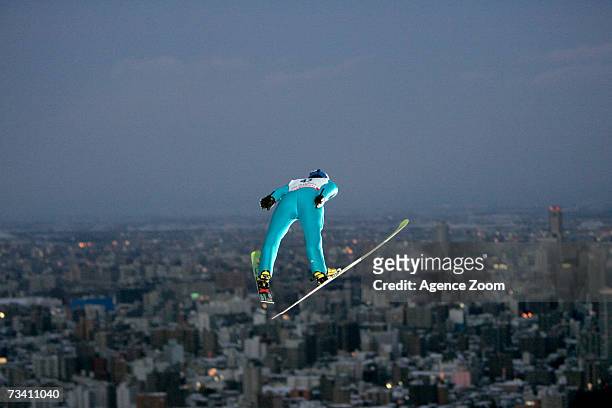 Arttu Lappi of Finland competes during the FIS Nordic World Ski Championships Ski Jumping HS 134 event on February 24, 2007 in Sapporo, Japan.