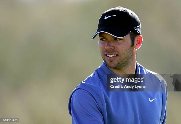 Paul Casey of England is pictured on the 2nd hole in his match against Geoff Ogilvy of Australia during the fourth Round of the WGC-Accenture Match...