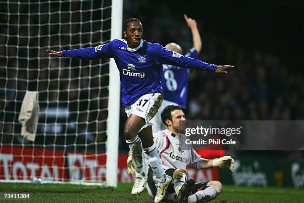 Manuel Fernandes of Everton celebrates his goal during the Barclays Premiership match between Watford and Everton at Vicarage road on February 24,...