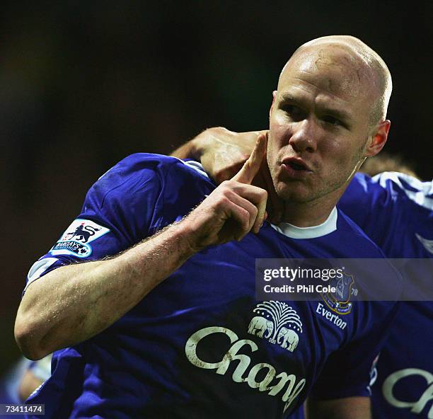 Andy Johnson of Everton celabrates scoring from the Penalty spot during the Barclays Premiership match between Watford and Everton at Vicarage road...