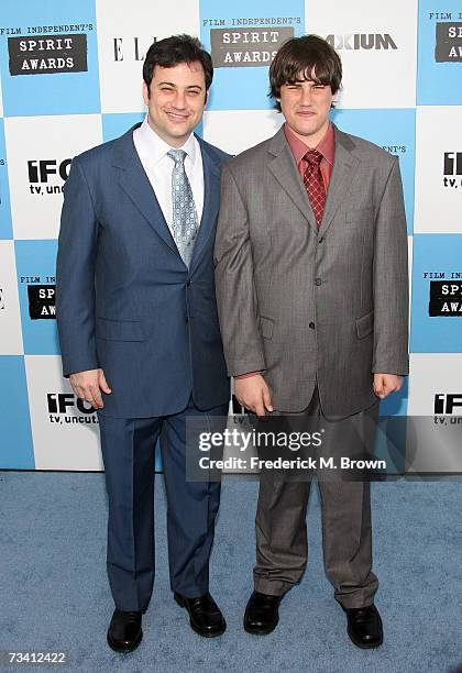 Television talk show host Jimmy Kimmel and son Kevin Kimmel arrive at the 22nd Annual Film Independent Spirit Awards held at Santa Monica Beach on...