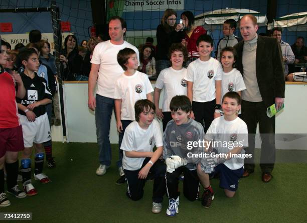 Christian Nerlinger , Matthias Sammer and Children during the 'Play Soccer, Get Together' charity tournament sponsored by Bitburger on February 24,...
