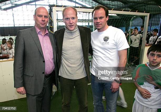 Juergen Donauer, Matthias Sammer, and Christian Nerlinger during the 'Play Soccer, Get Together' charity tournament sponsored by Bitburger on...