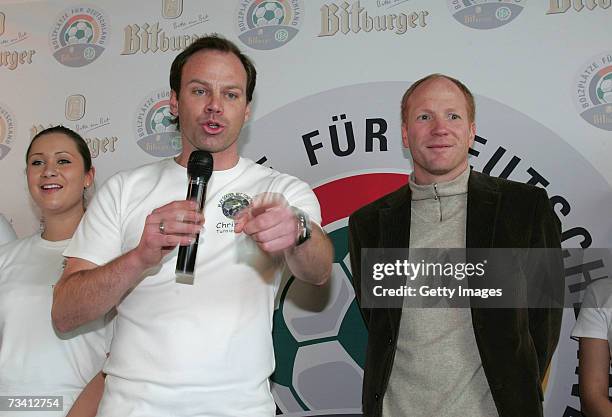 Christian Nerlinger and Matthias Sammer during the 'Play Soccer, Get Together' charity tournament sponsored by Bitburger on February 24, 2007 in...