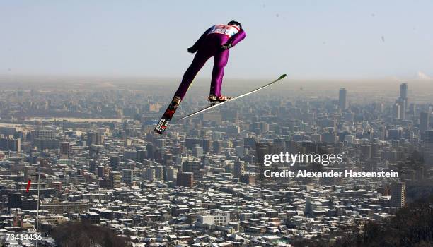 Bryan Fletcher of the U.S. Soars trough the air in the Jumping of the Nordic Combined Team Event during the FIS Nordic World Ski Championships 2007...