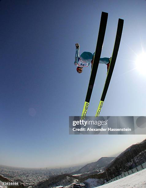 Bjoern Kircheisen of Germany soars trough the air in the Jumping of the Nordic Combined Team Event during the FIS Nordic World Ski Championships 2007...