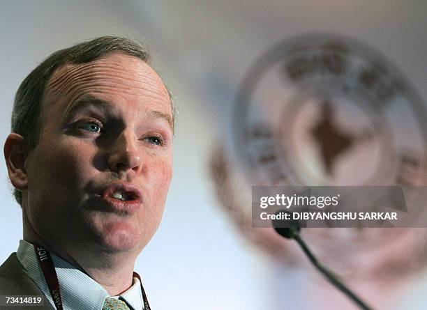 Starbucks Coffee Company Director of Trading and Operations Colman Cuff, delivers a speech during the India International Coffee Festival 2007 in...