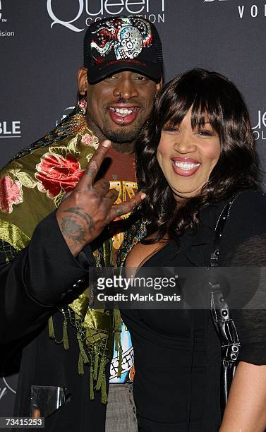 Dennis Rodman and actress Kym Whitley arrive to the Queen Latifah and Vibe Magazine Pre-Oscar Bash held at Republic on February 24, 2007 in Los...
