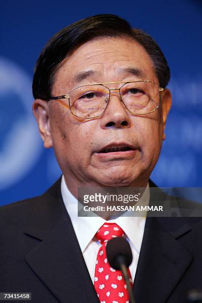 Chinese Liu Jianfeng Member of the Chinese People's Political Consultative Conference speaks during the Jeddah Economic Forum in the Red Sea city of...