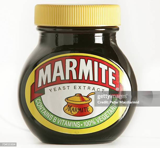 In this photo illustration, a jar of Marmite spread is seen on February 25, 2007 in London. Marmite have launched a special edition Guinness version...