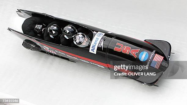 S Brock Kreitzburg, Steve Mesler, Pavle Jovanovic and Steven Holcomb compete in the 1st run of the Four Man Bobsleigh World Cup event in Koenigssee,...