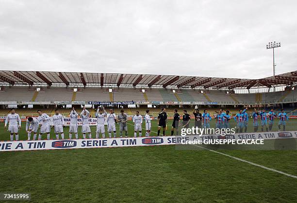 Inter and Catania players pose in emply "Manuzzi" Stadium before their Italian Serie A match in Cesena, 25 February 2007. The only Serie A match...