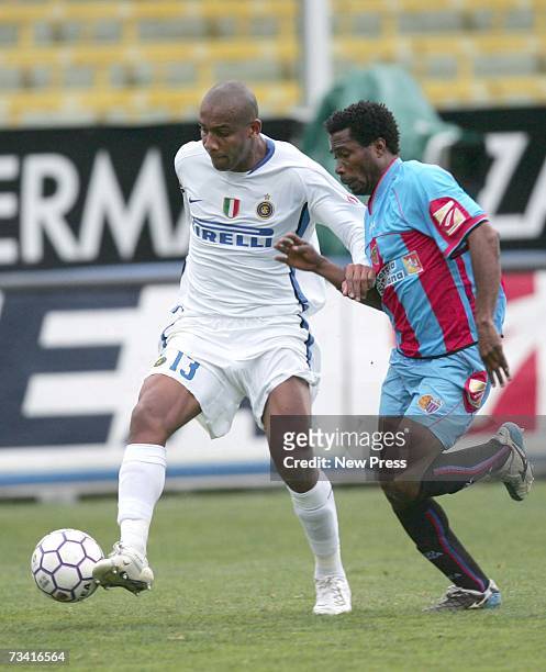 Sisenado Maicon of Inter Milan in action during the Serie A match between Catania v Inter Milan at the Angelo Massimino stadium on February 25, 2007...