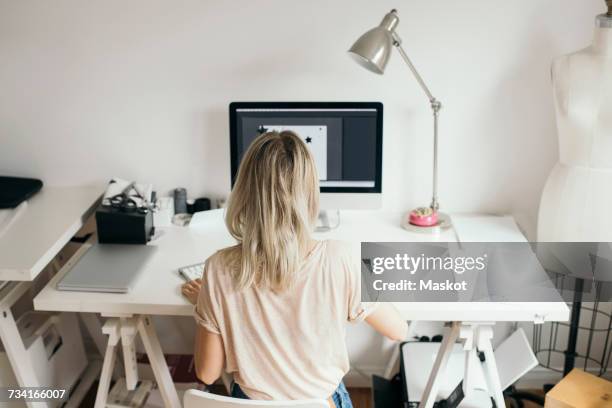 high angle view of female design professional using computer at home - graphic designer at work stock pictures, royalty-free photos & images