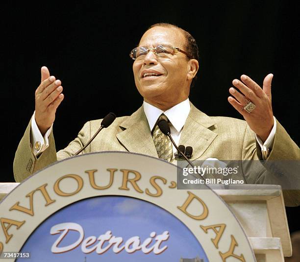 Nation of Islam leader Louis Farrakhan delivers the keynote address at the Nation of Islam's Saviour's Day convention February 25, 2007 at Ford Field...