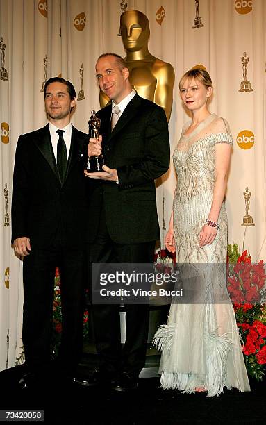 Presenter Tobey Maguire, Winner of Best Writing, Screenplay Written Directly for the Screen for "Little Miss Sunshine" Michael Arndt, and presenter...