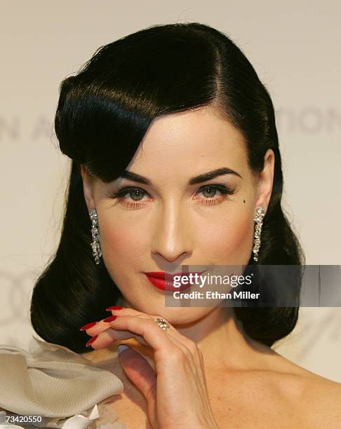 Actress Dita Von Teese arrives at the 15th Annual Elton John AIDS Foundation Academy Awards viewing party held at the Pacific Design Center on...