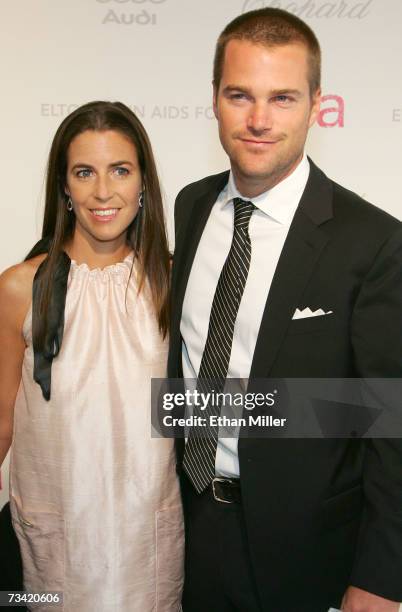 Caroline Fentress and actor Chris O'Donnell arrive at the 15th Annual Elton John AIDS Foundation Academy Awards viewing party held at the Pacific...