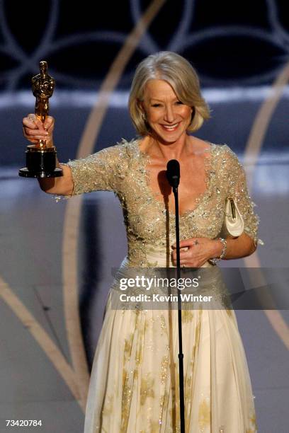 Actress Helen Mirren accepts the award for Best Leading Actress during the 79th Annual Academy Awards at the Kodak Theatre on February 25, 2007 in...