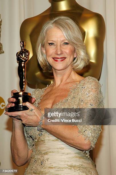 Winner of Best Performance by an Actress in a Leading Role for "The Queen" Helen Mirren poses in the press room during the 79th Annual Academy Awards...
