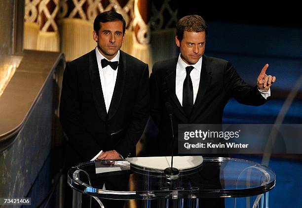 Actors Steve Carell and Greg Kinnear present Best Sound Editing award during the 79th Annual Academy Awards at the Kodak Theatre on February 25, 2007...