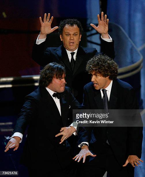 Jack Black, John C. Reilly and Will Ferrell perform a song at the Oscars during the 79th Annual Academy Awards at the Kodak Theatre on February 25,...