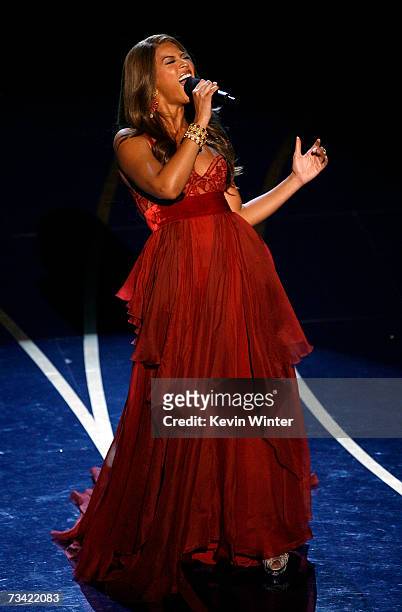 Beyonce Knowles performs Best Original Song nominee ?Listen? from "Dreamgirls" during the 79th Annual Academy Awards at the Kodak Theatre on February...