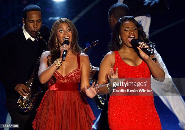 Beyonce Knowles and Jennifer Hudson perform Best Original Song nominee ?Love You I Do? from "Dreamgirls" during the 79th Annual Academy Awards at the...