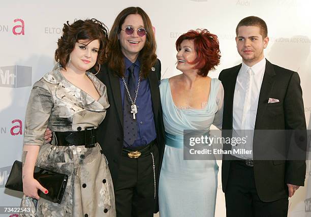 Kelly Osbourne, Ozzy Osbourne, Sharon Osbourne and Jack Osbourne arrive at the 15th Annual Elton John AIDS Foundation Academy Awards viewing party...