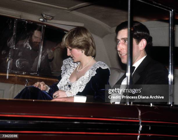 Prince Charles and the Princess of Wales arrive for a British Film Institute dinner at 11 Downing Street, the official residence of the Chancellor of...