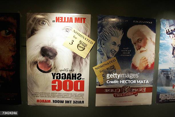 Hollywood, UNITED STATES: Posters of nominated movies are in display at the Ivar Theater during the Razzie Awards in Hollywood, CA, 24 February 2007....