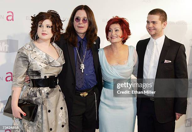 Kelly Osbourne, Ozzy Osbourne, Sharon Osbourne and Jack Osbourne, arrive at the 15th Annual Elton John AIDS Foundation Academy Awards viewing party...