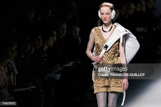 Model presents a creation by Japanese designer Jun Takahashi for Undercover during the Autumn/Winter 2007/2008 ready-to-wear collection show in...