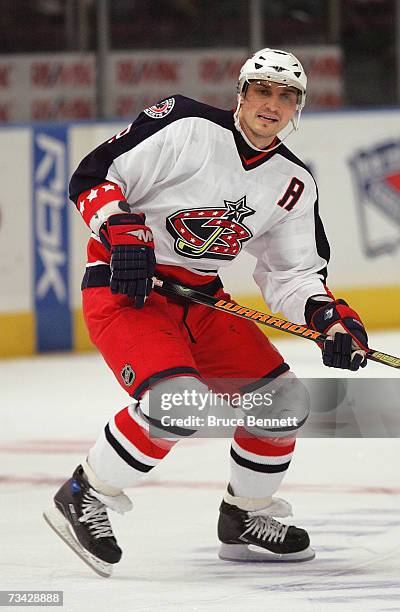 Sergei Fedorov of the Columbus Blue Jackets skates against the New York Rangers on February 24, 2007 at Madision Square Garden in New York City. The...