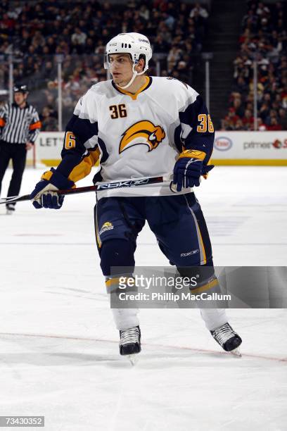 Patrick Kaleta of the Buffalo Sabres skates against the Ottawa Senators on February 24, 2007 at Scotiabank Place in Ottawa, Ontario, Canada. The...
