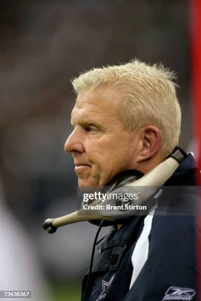 Head coach Bill Parcells of the Dallas Cowboys coaches against the Washington Redskins at Texas Stadium in Dallas, Texas on September 17, 2006....