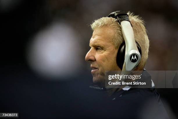 Head coach Bill Parcells of the Dallas Cowboys coaches against the Washington Redskins at Texas Stadium in Dallas, Texas on September 17, 2006....