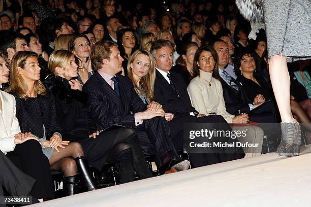 Segolene Frere, Alessandro Vallarino Gancia, Delphine Arnault and Bernard Arnault attend the Christian Dior Fashion show as part of Paris Fashion...