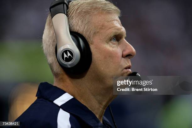 Head coach Bill Parcells of the Dallas Cowboys coaches against the Washington Redskins at Texas Stadium in Dallas, Texas on September 17, 2006....