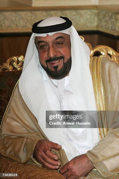 Sheikh Khalifa bin Zayid al-Nuhayyan, President of the U.A.E and Emir of Abu Dhabi looks on duribg his meeting with Prince Charles, Prince of Wales...