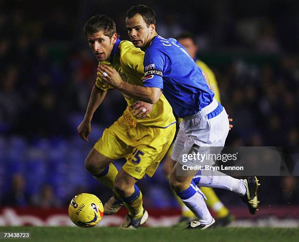 Richard Cresswell of Leeds United tackles Stephen Clemence of Birmingham City during the Coca-Cola Championship game between Birmingham City and...