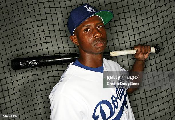 Outfielder Juan Pierre of the Los Angeles Dodgers poses during Photo Day on February 27, 2007 at Dodgertown in Vero Beach, Florida.