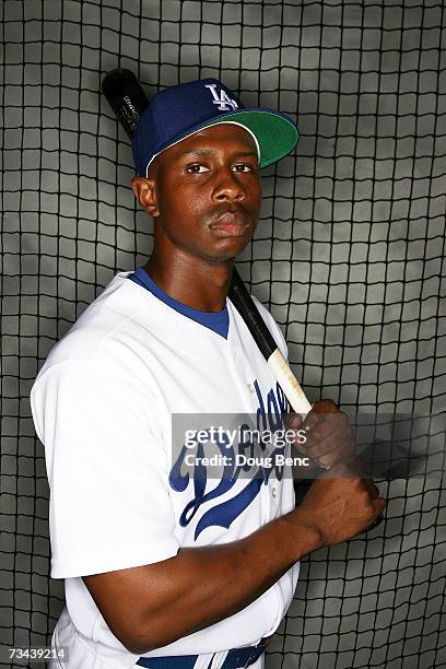 Outfielder Juan Pierre of the Los Angeles Dodgers poses during Photo Day on February 27, 2007 at Dodgertown in Vero Beach, Florida.