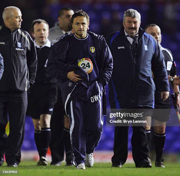 Leeds United Manager Dennis Wise leaves the pitch after the Coca-Cola Championship game between Birmingham City and Leeds United at St Andrew's on...