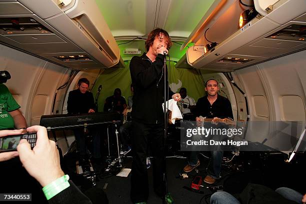 Jamiroquai frontman Jay Kay performs Sony Ericsson's Gig in the Sky on board a private jet at an altitude of 35,000 feet on February 27, 2007 between...