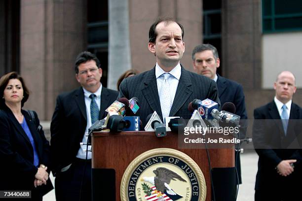 United States Attorney for the Southern District of Florida R. Alexander Acosta speaks to the media about the case of Carlos Alvarez and his wife...