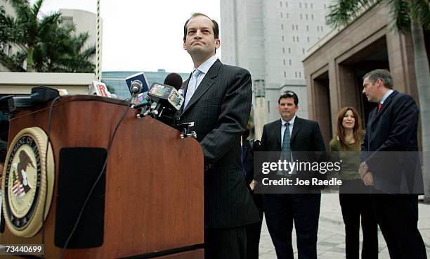 United States Attorney for the Southern District of Florida R. Alexander Acosta speaks to the media about the case of Carlos Alvarez and his wife...