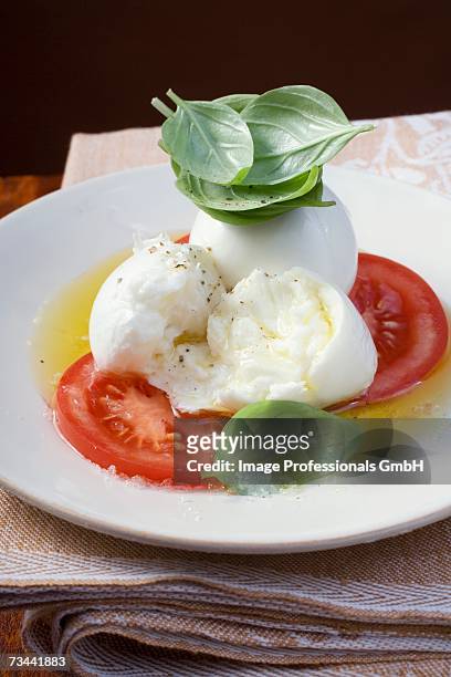 insalata caprese (tomatoes with mozzarella and basil) - insalata stock-fotos und bilder