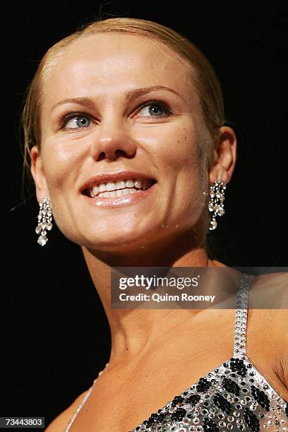 Tatiana Grigorieva of Australia speaks during the Athletics Australia John Landy Lunch Club and Melbourne Telstra A-Series Media Conference at the...